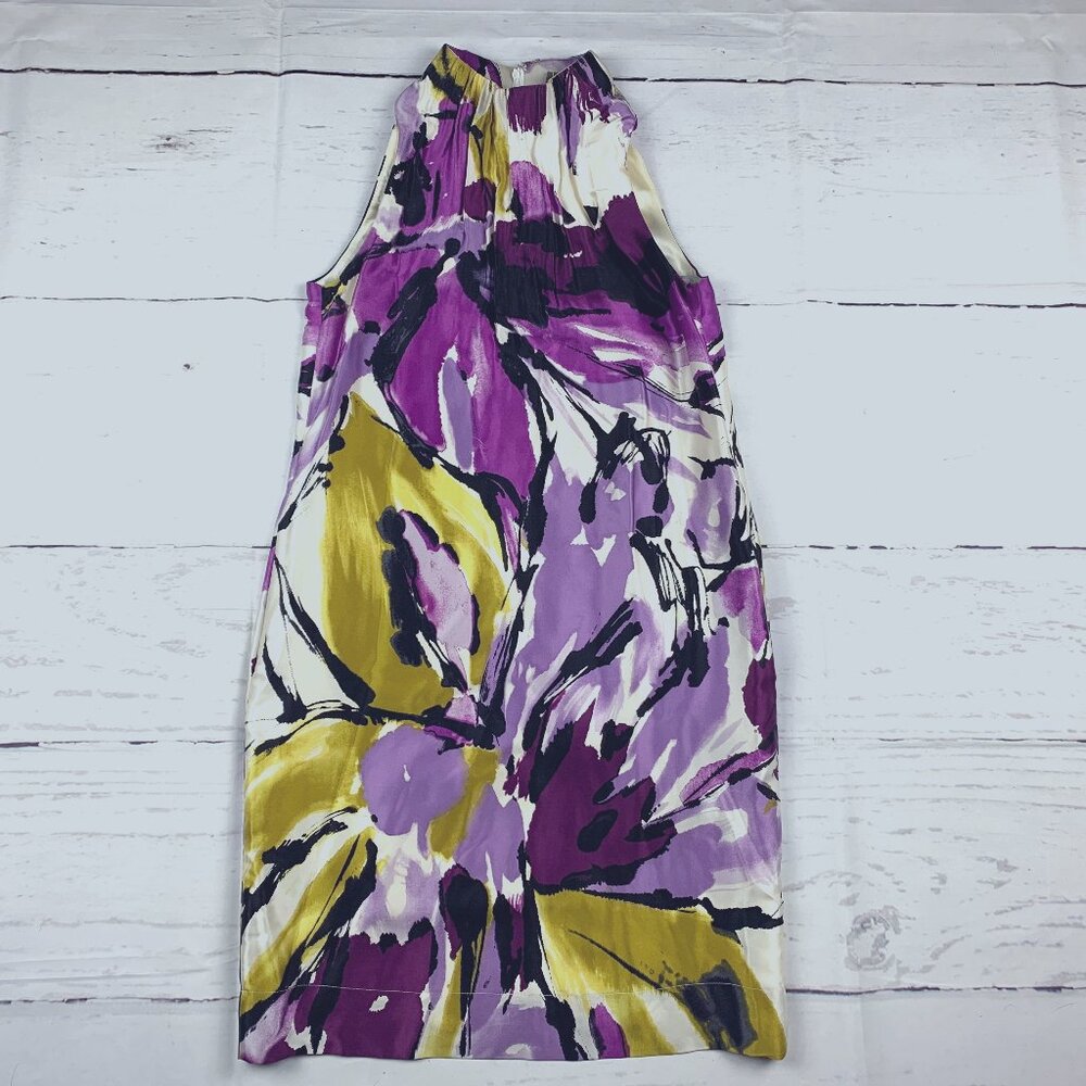 Taylor women’s 4 purple multicolor floral sleeveless high neck silk shift dress